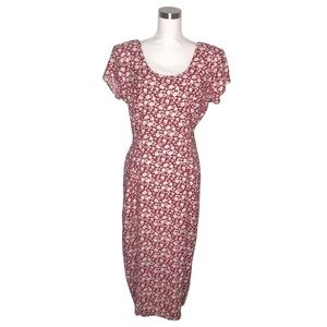 VINTAGE 90s Y2K Rampage Red White Rose Floral Midi Dress Size 8 Cottage Grunge